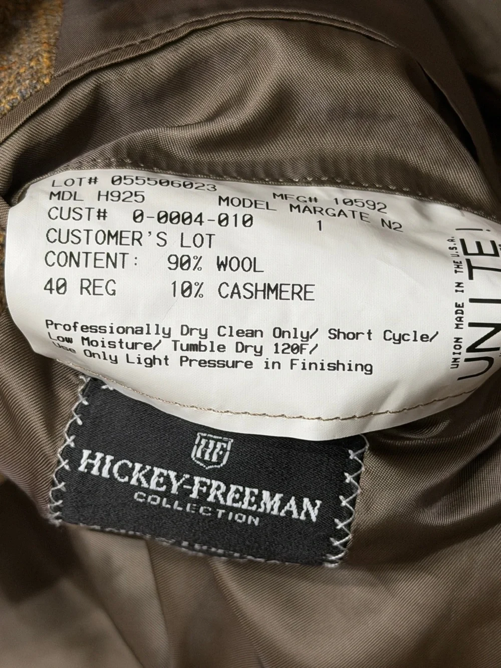 Hickey Freeman X Maus&Hoffman Plaid Wool Cashmere Beige Blazer Size 40R